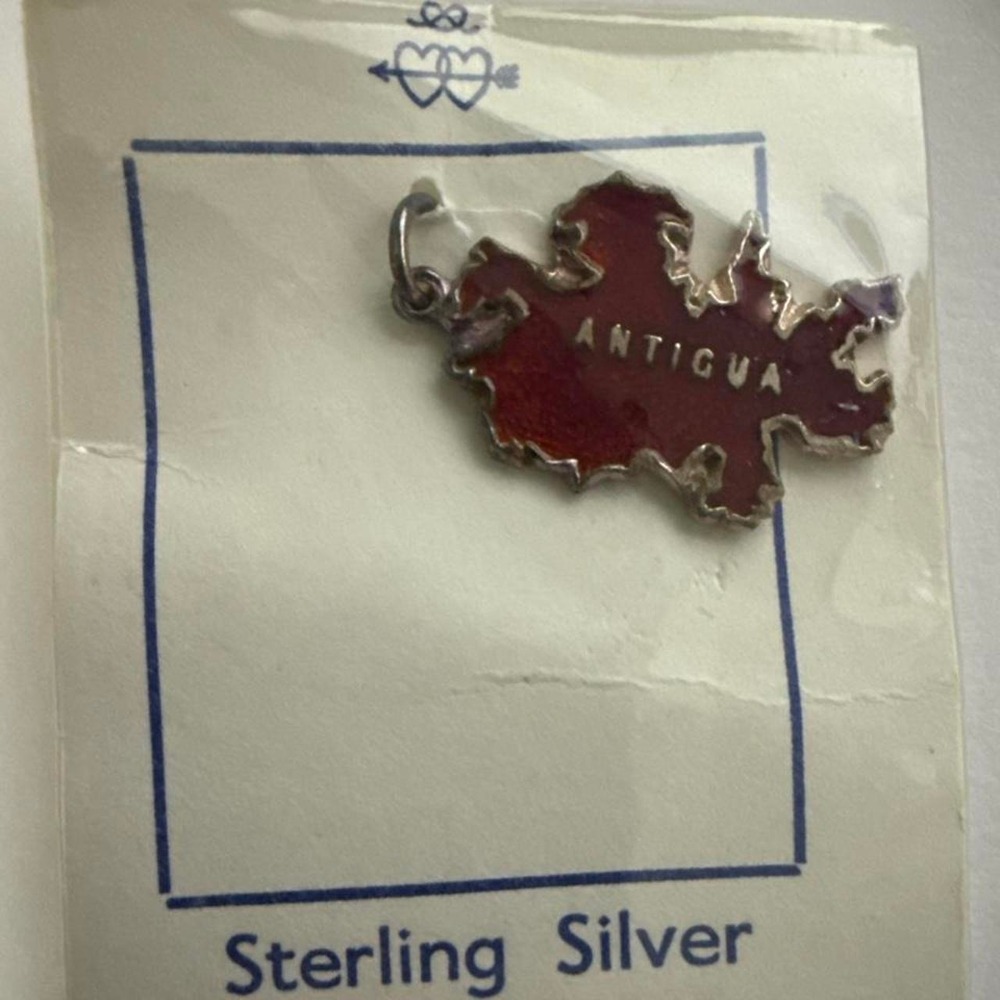 Vintage Sterling Silver Red Enamel Antigua Island Souvenir Travel Charm Pendant